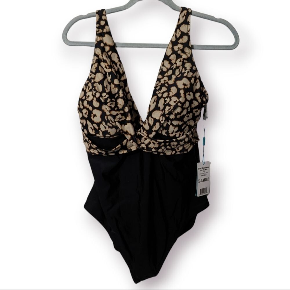 NWT Missy's Heat Leopard Print & Black One Piece Swimsuit, Missy XL